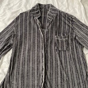 X-Large Striped Loungewear Long Sleeve Shirt Matching Wide Pants Gray White